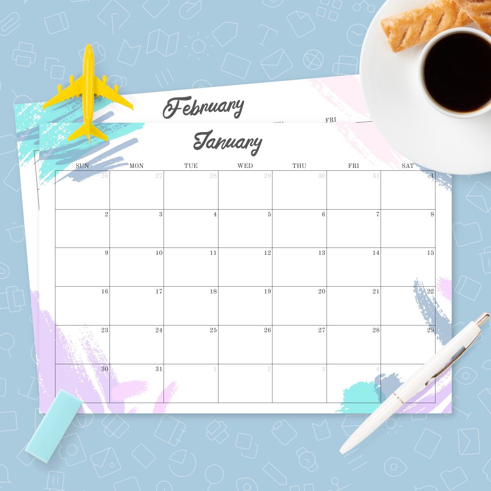 Download Printable Colored Monthly Calendar Template