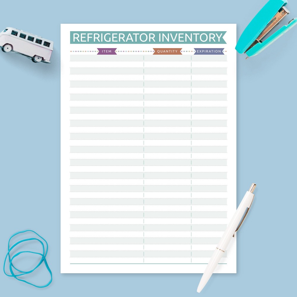 Download Printable Colored Refrigerator Inventory Template