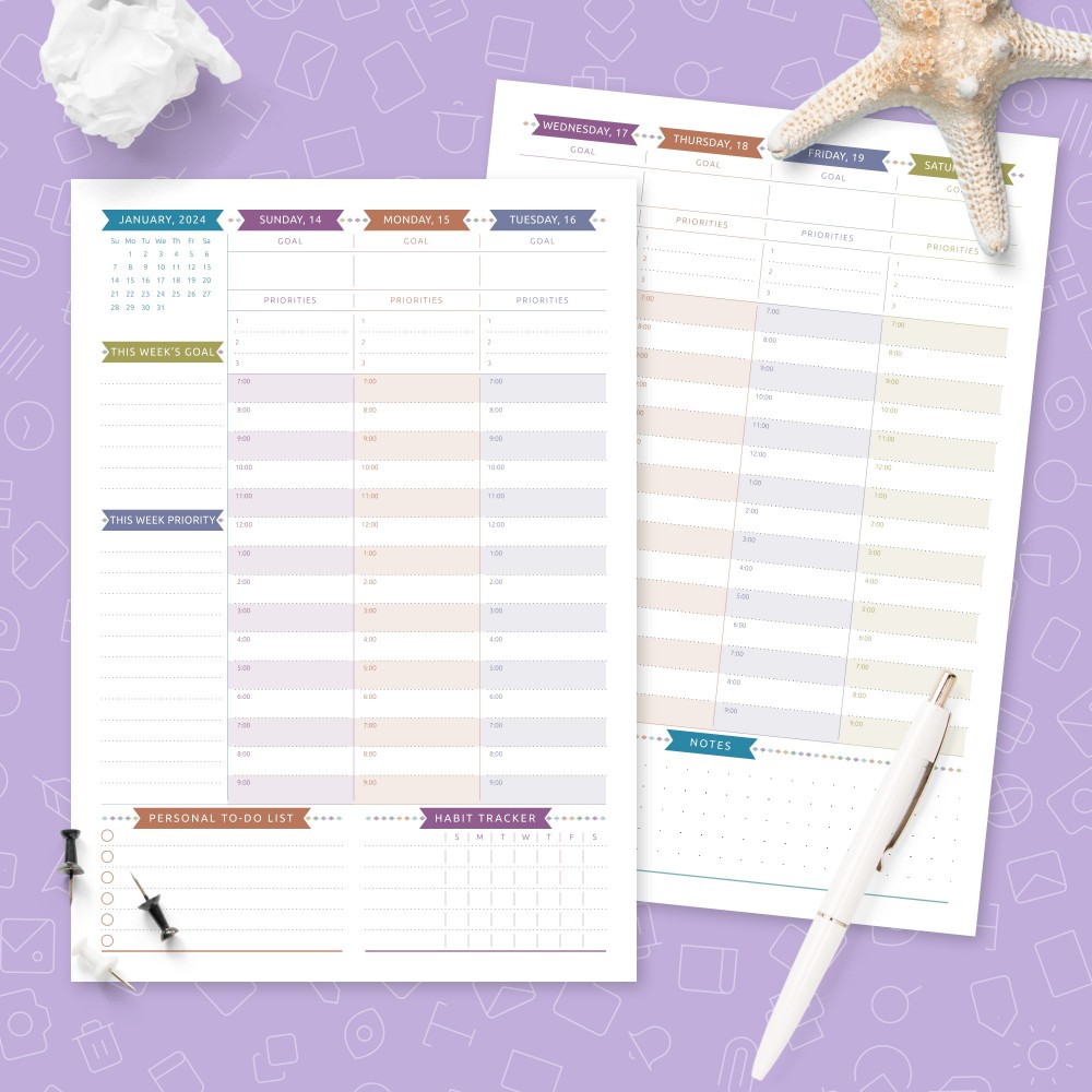 Download Printable Colored Weekly Planner Dated Template