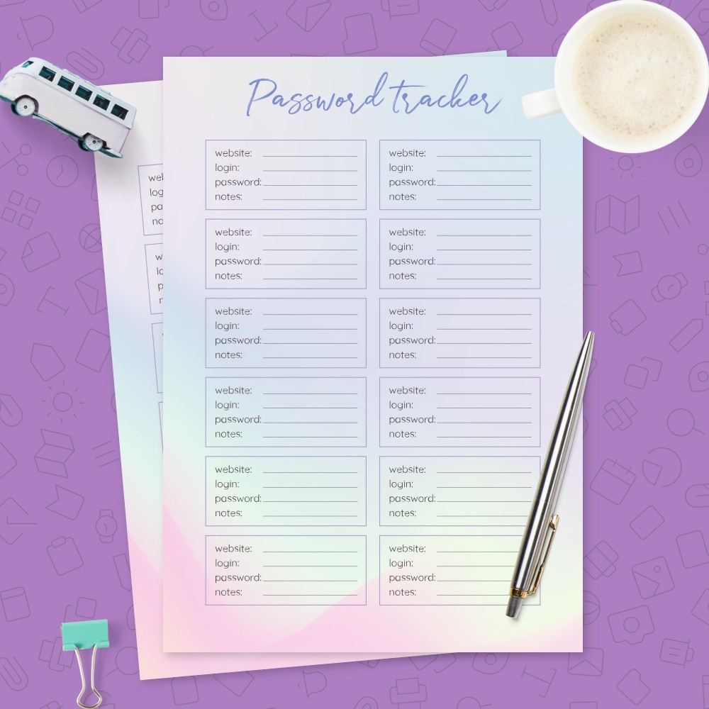Download Printable Colorful Password Tracker Template Template