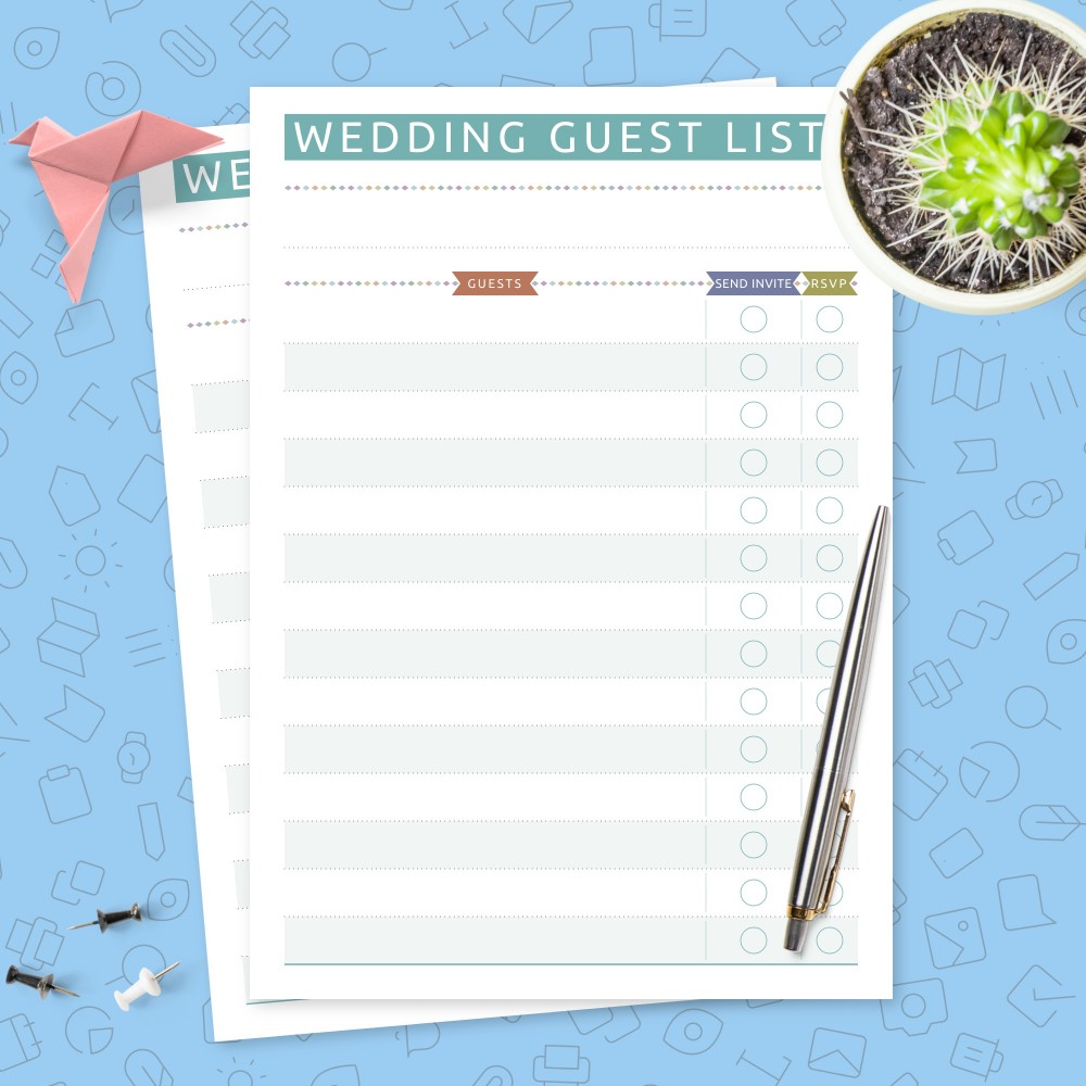 Download Printable Colorful Wedding Guest List Template