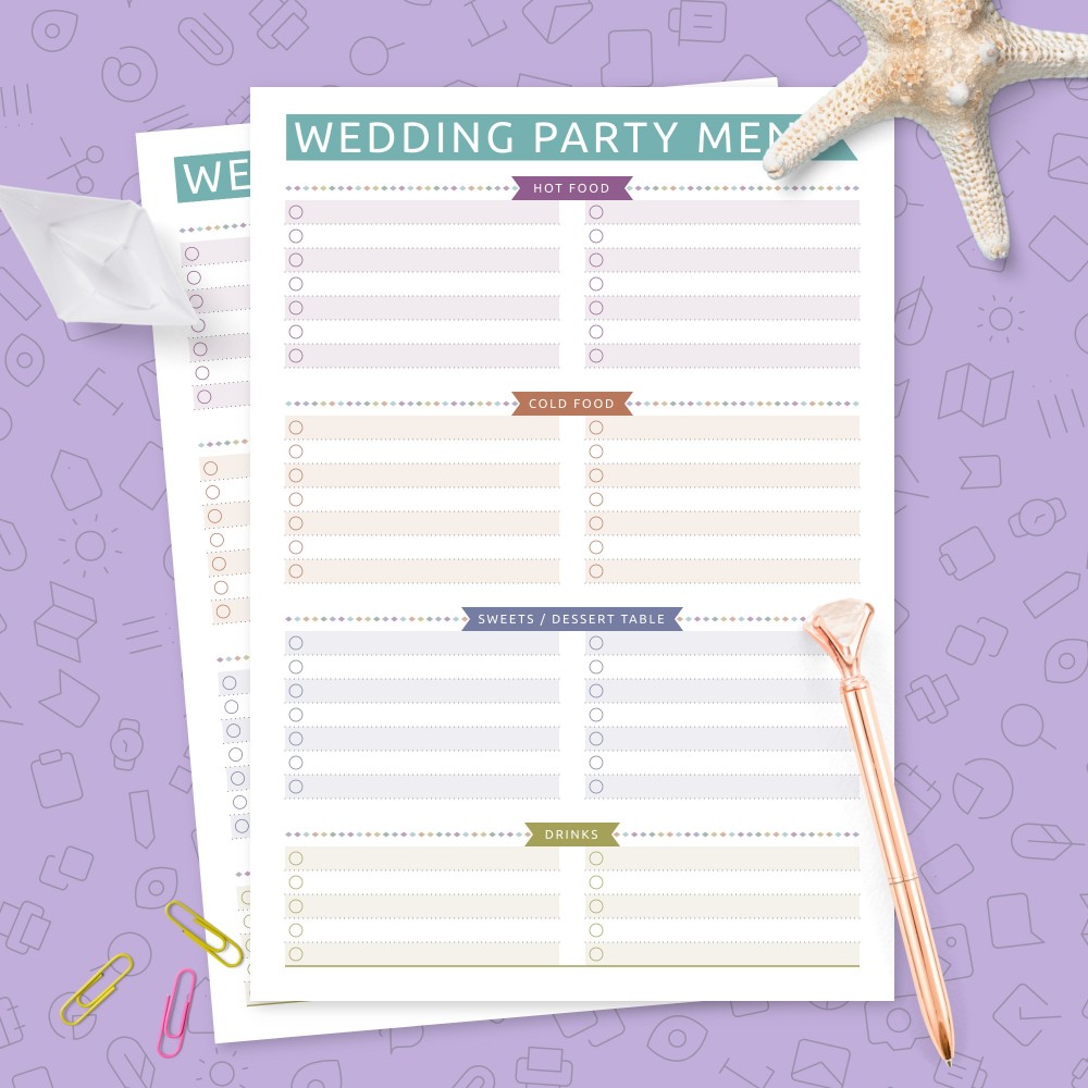 Download Printable Colorful Wedding Party Menu Template Template