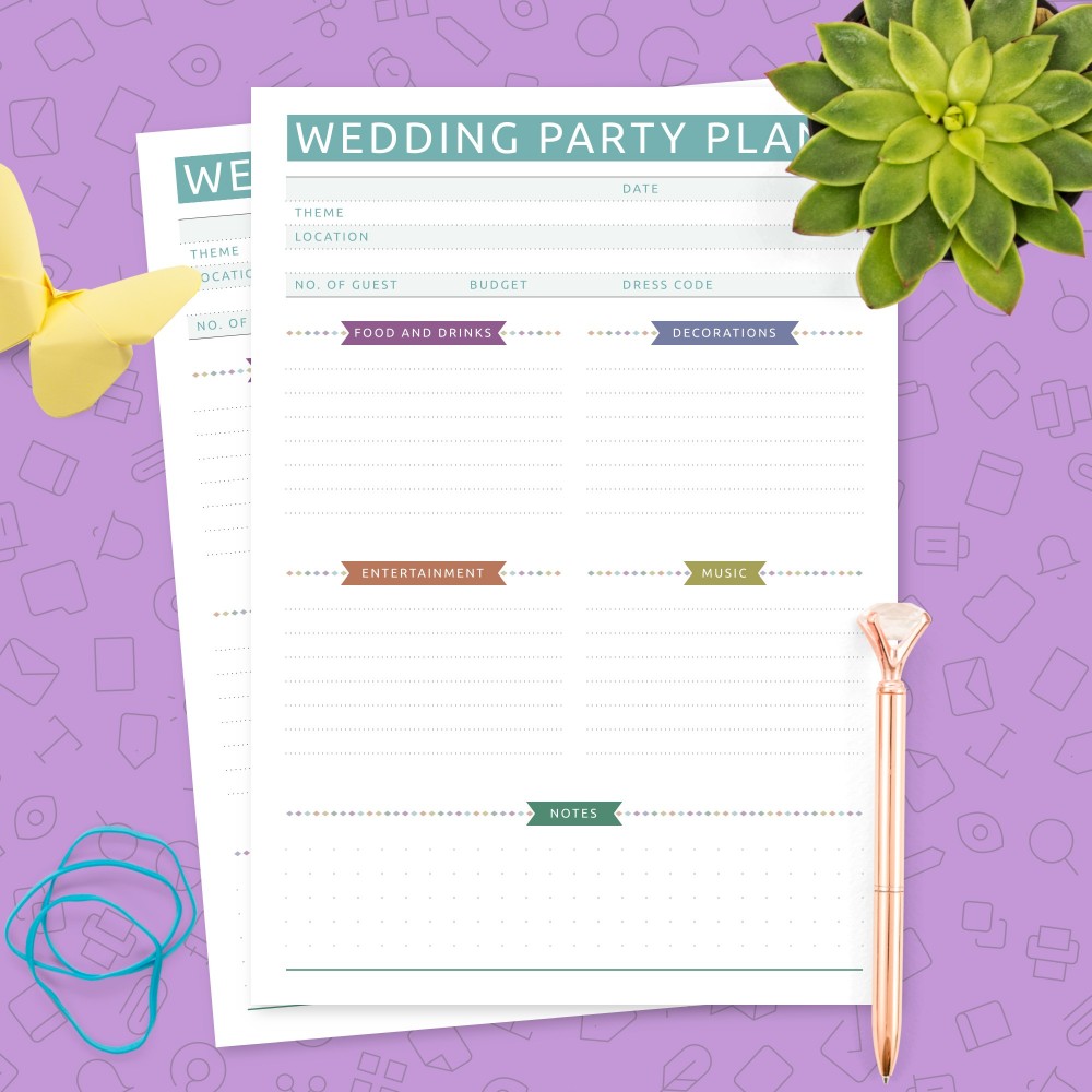 Download Printable Colorful Wedding Party Plan Template Template