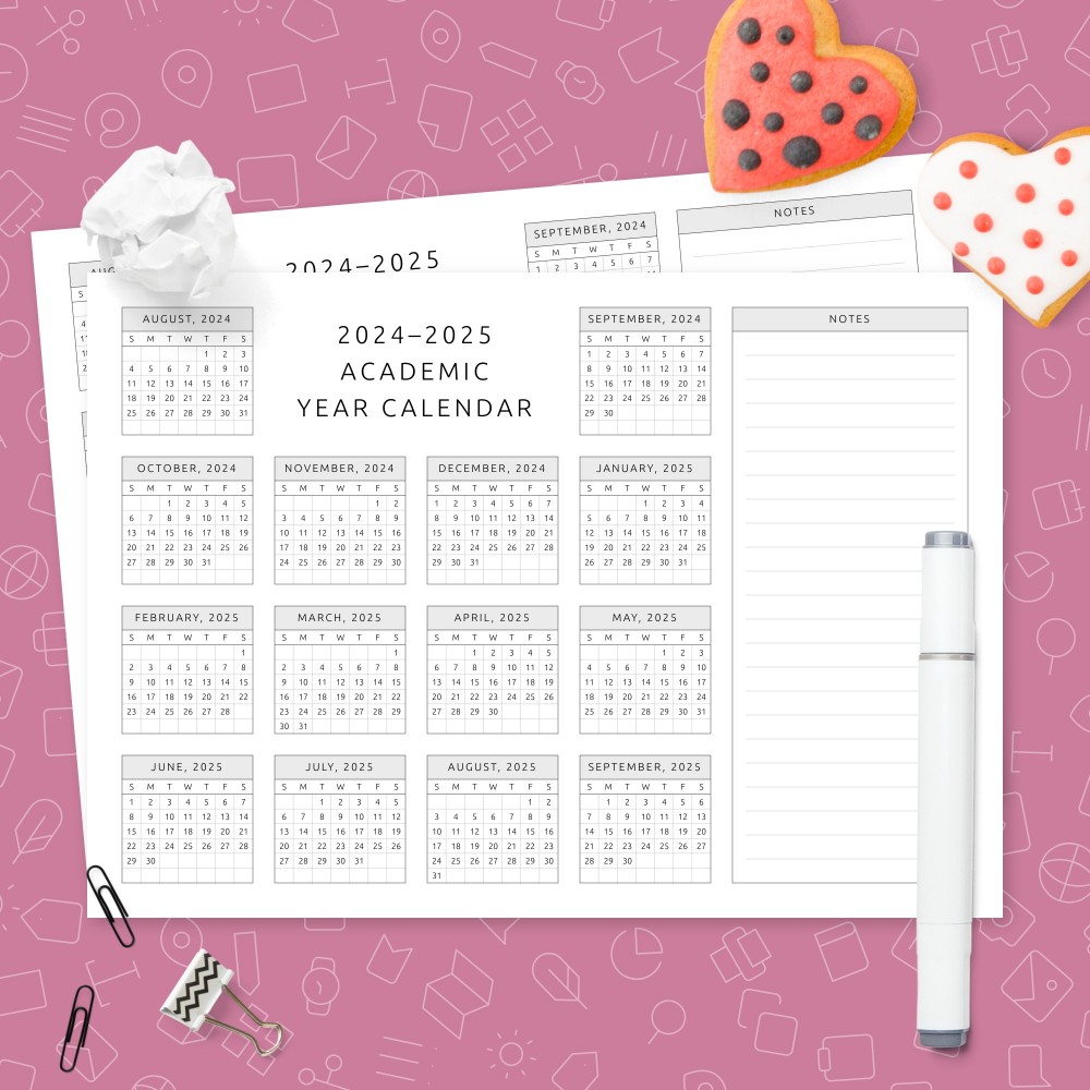 Download Printable Custom Academic Year Calendar Template Template