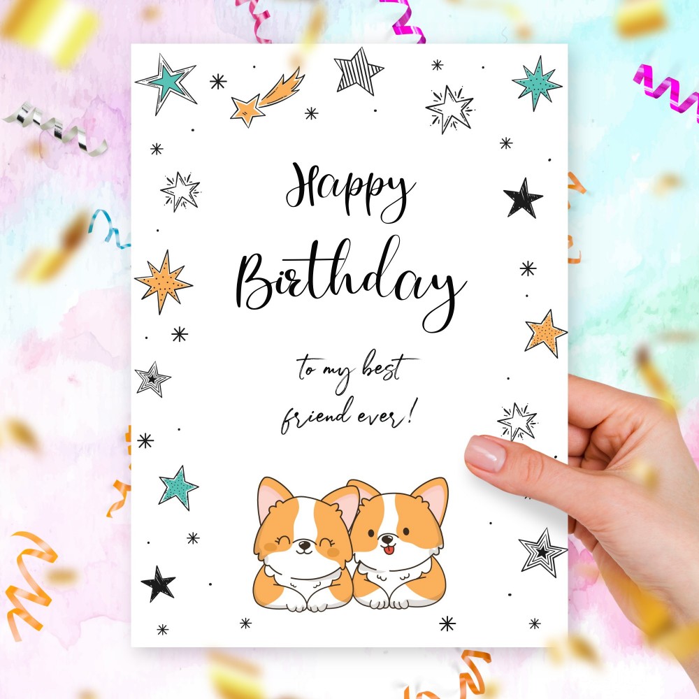 Cute Birthday Card For Best Friend Ever Template Editable Online