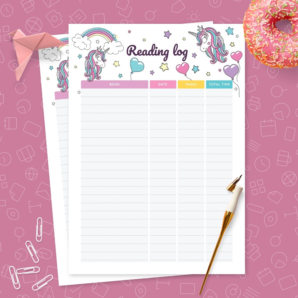 Download Printable Cute Reading Log Template for Kids Template