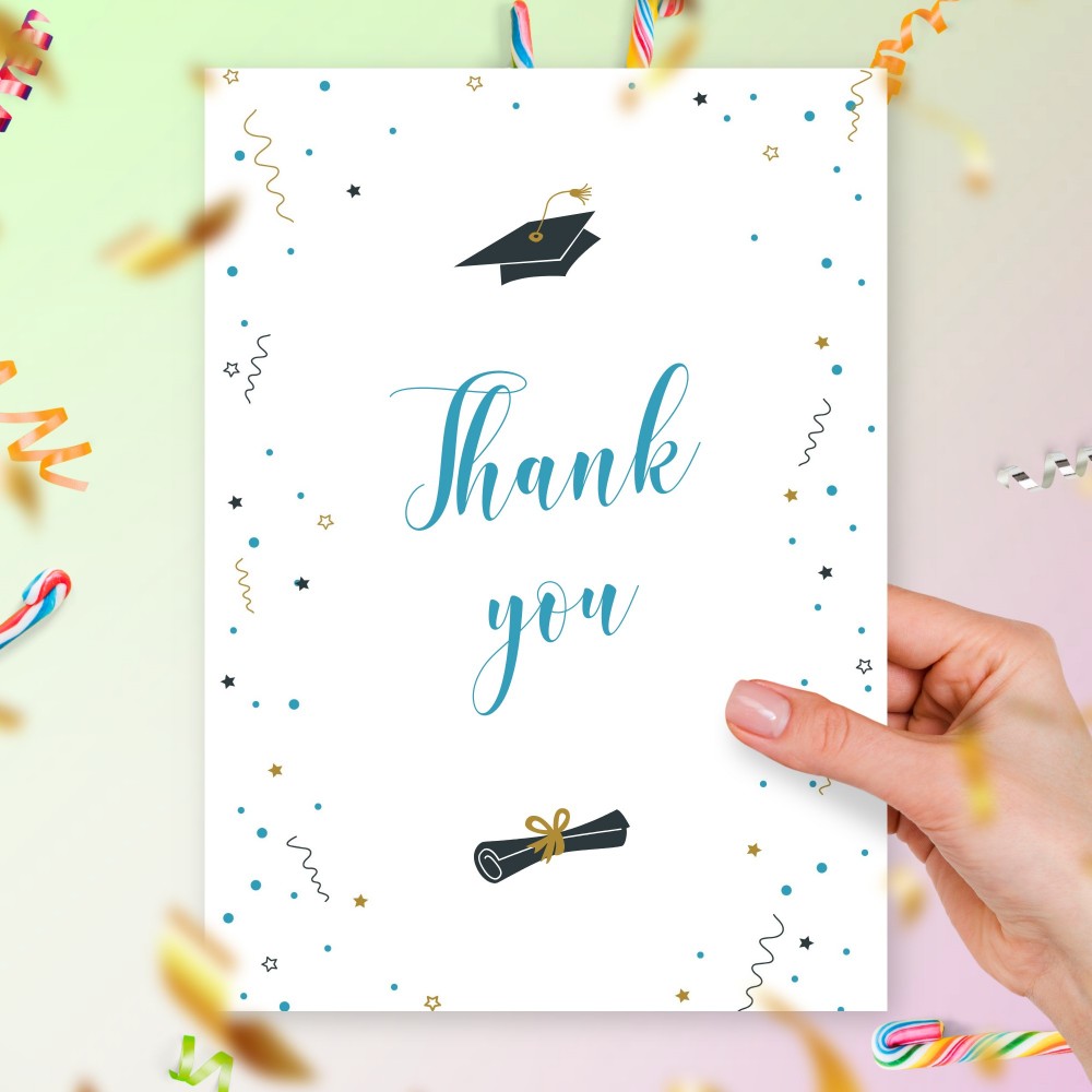 Customize and Download Cute Thank You Graduation Card With Confetti