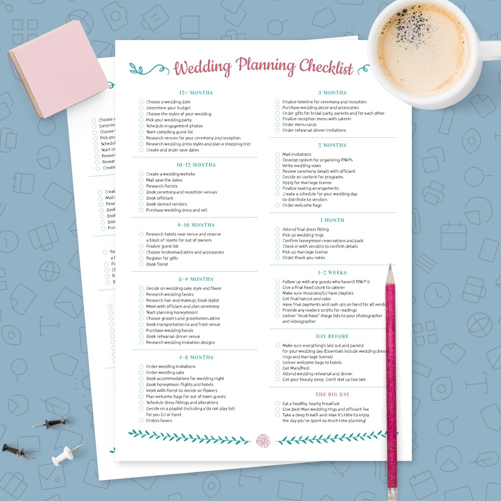 Download Printable Cute Wedding Plan Checklist Template