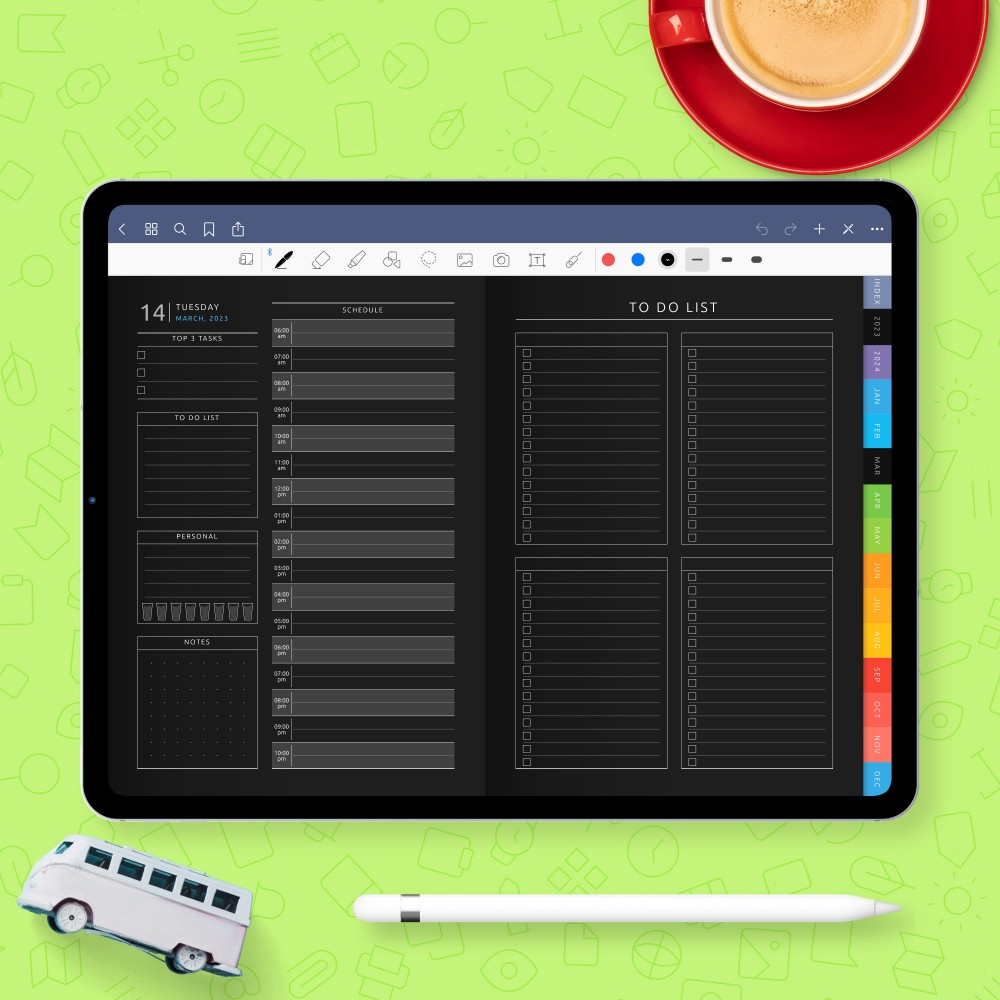 Download Daily Digital Planner Template (Dark) for GoodNotes, Notability