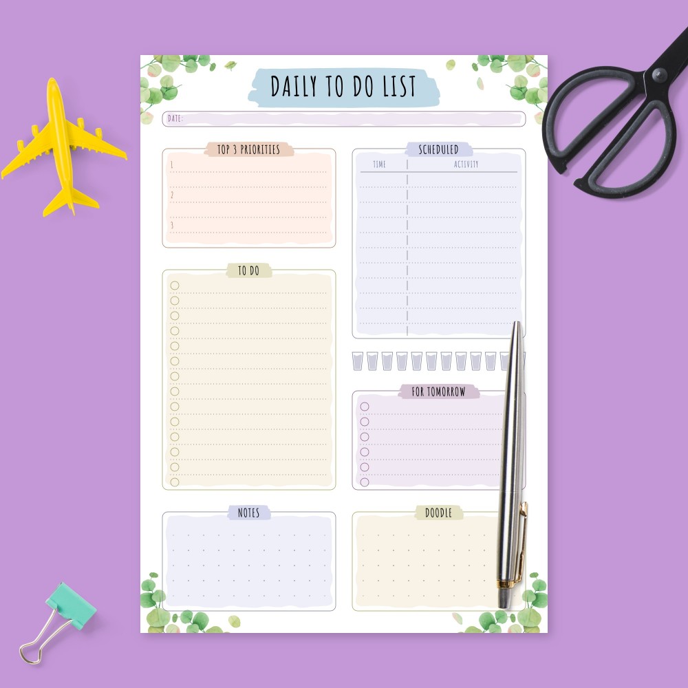 Download Printable Daily To Do List - Botanical with Top Priorities Template
