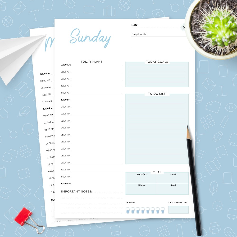 Download Printable Daily Hourly Schedule and To Do List Template Template