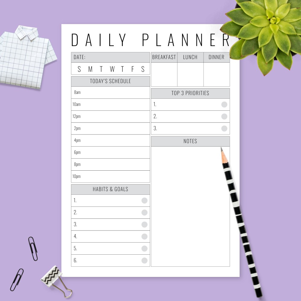 Download Printable Daily Planner with Habit Tracker Template