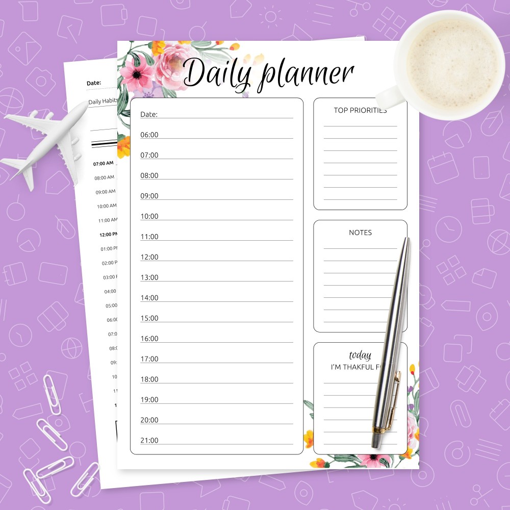 Download Printable Daily Planner Templates 5 in 1 Bundle Template