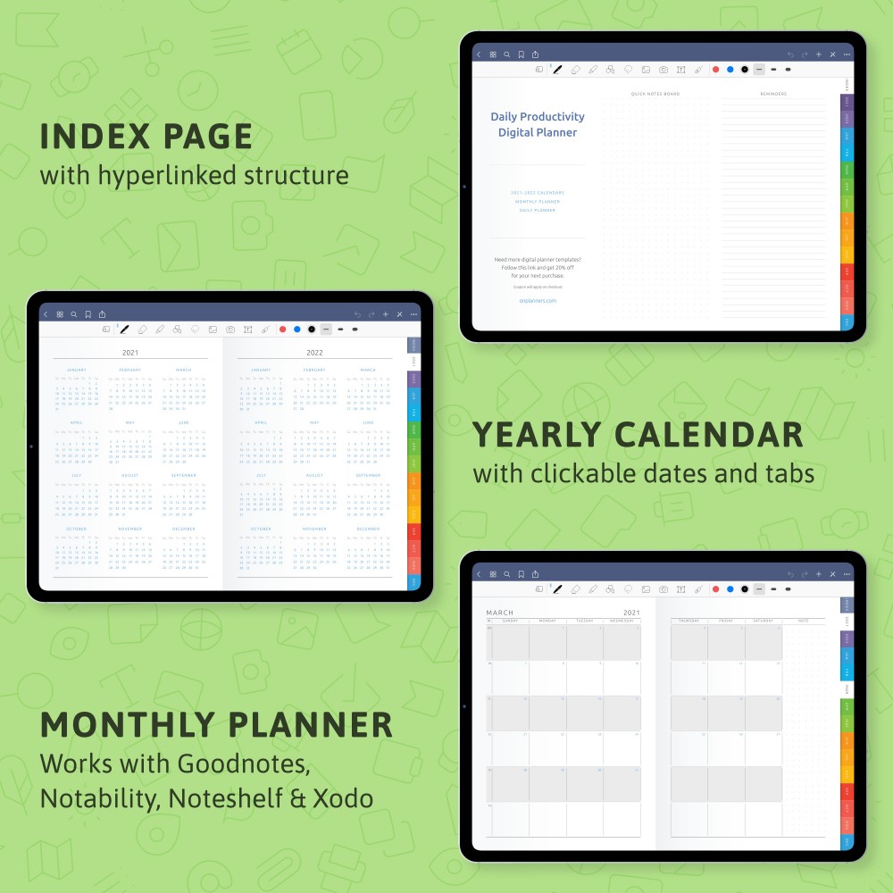 2022 Daily Productivity Digital Planner Template PDF