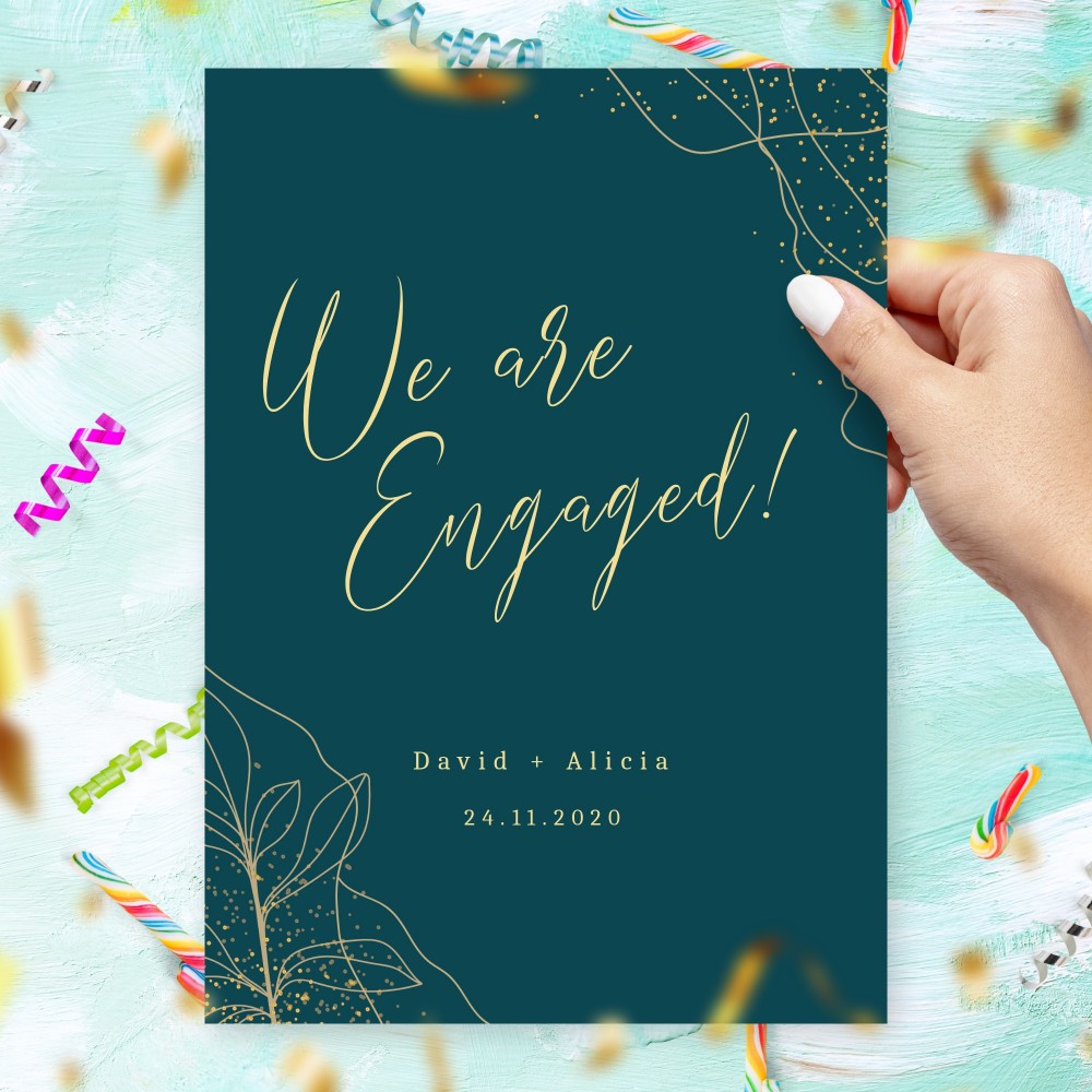 Customize and Download Dark Green Engagement Announcement Card