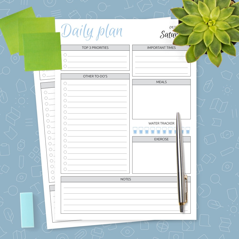 Download Printable Dated Daily Plan with To Do List Template