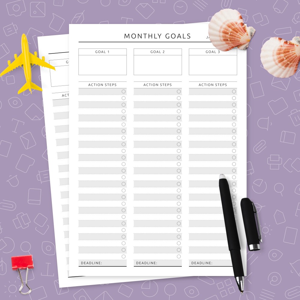Download Printable Dated Monthly Goals Track - Formal Style Template