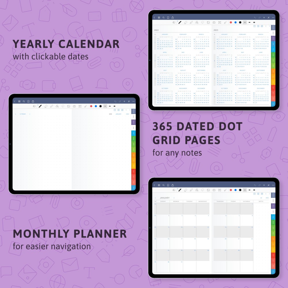 2022 Digital Dot Grid Daily Planner PDF