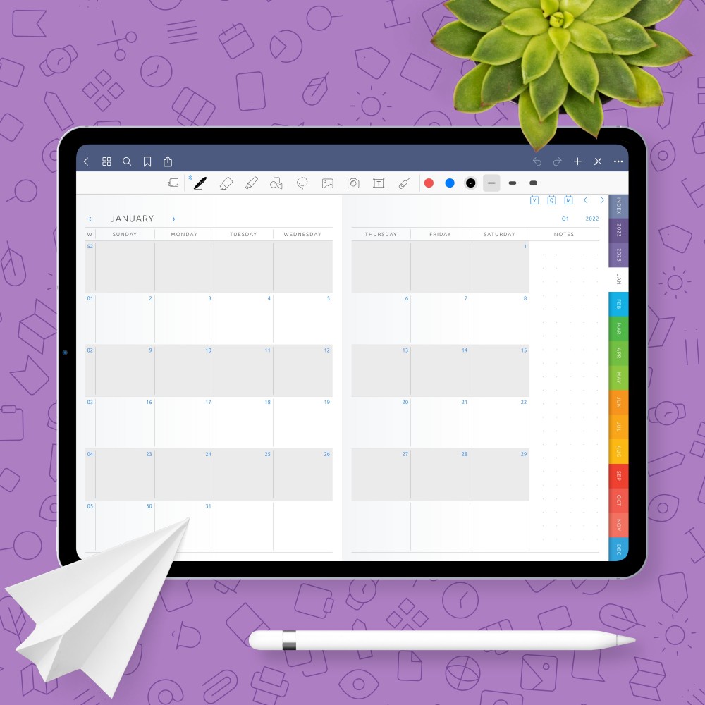Download Digital Monthly Calendar for GoodNotes, Notability