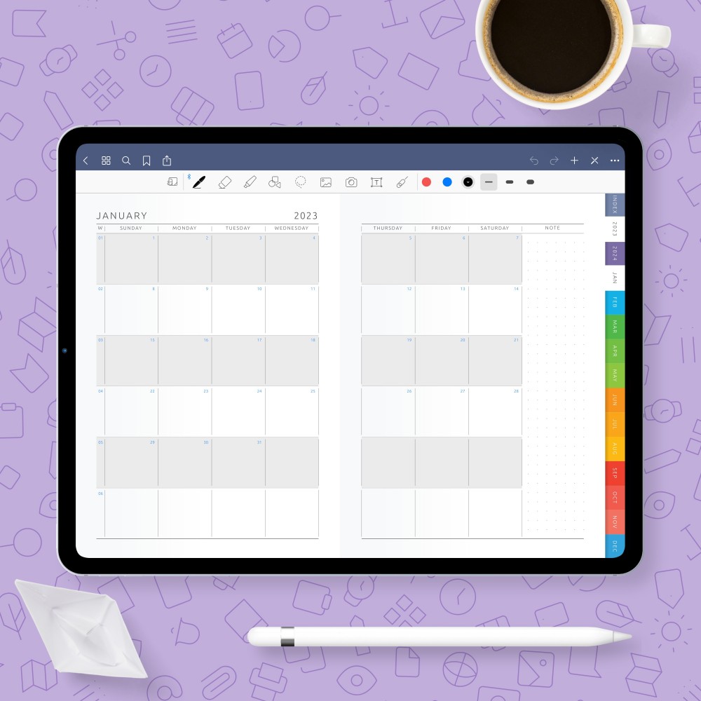 Download Digital Monthly Planner (Light Theme) for GoodNotes, Notability