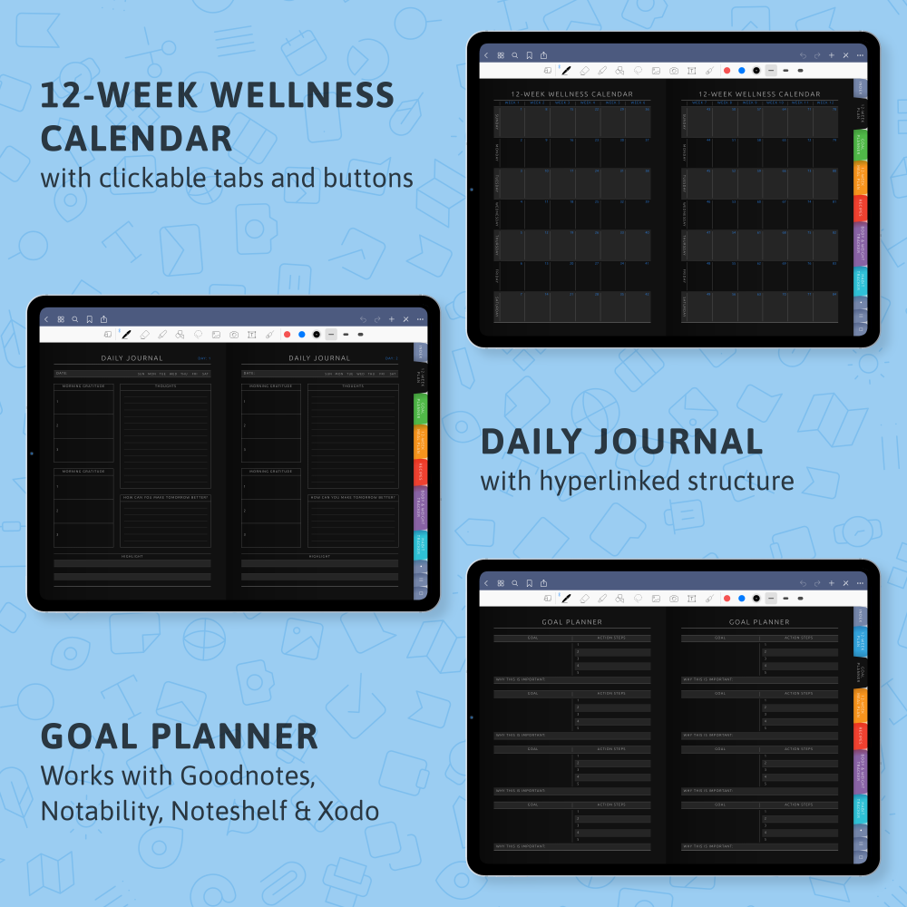 2022 Digital Wellness Planner (Dark Theme) PDF