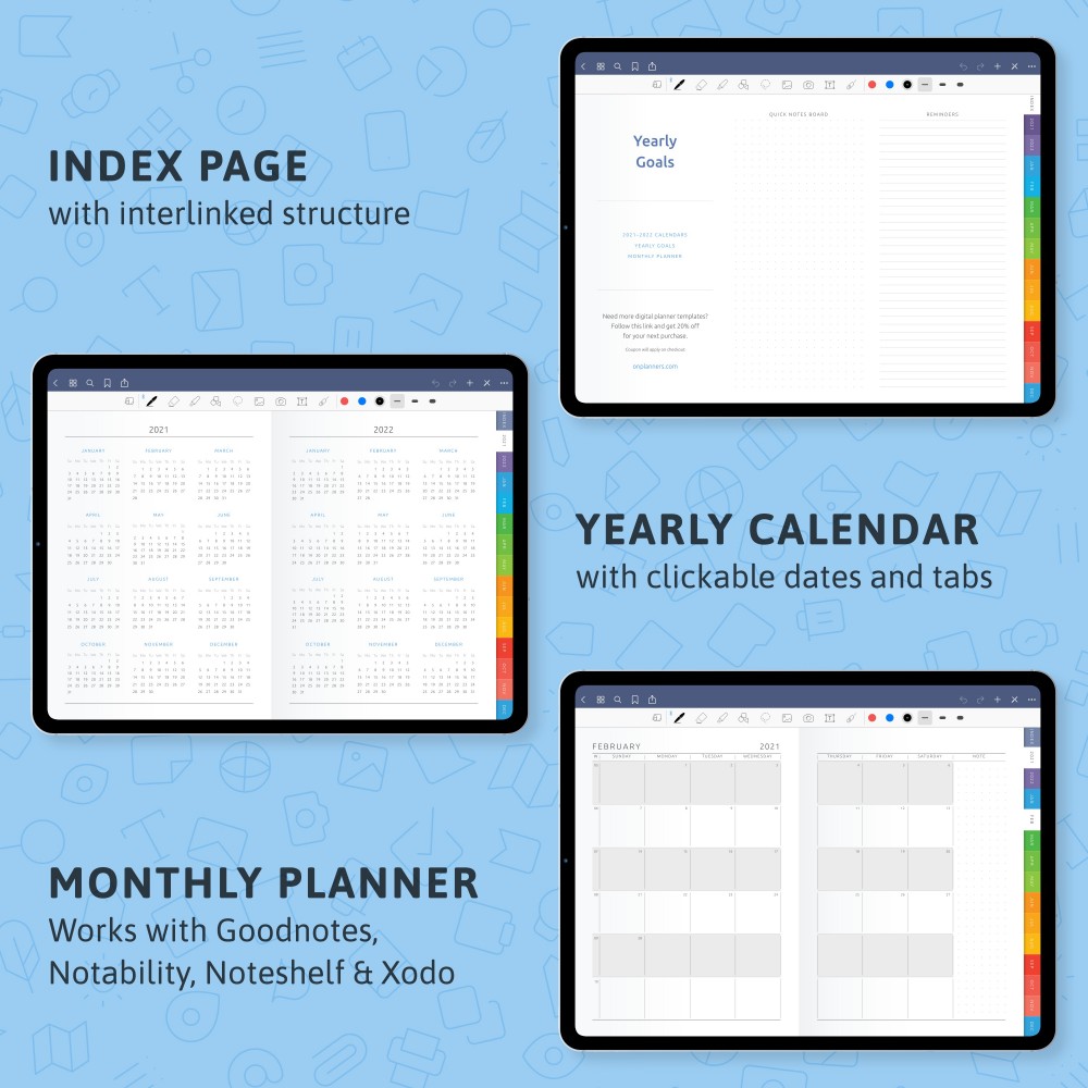 2022 Digital Yearly Goal Planner Template PDF
