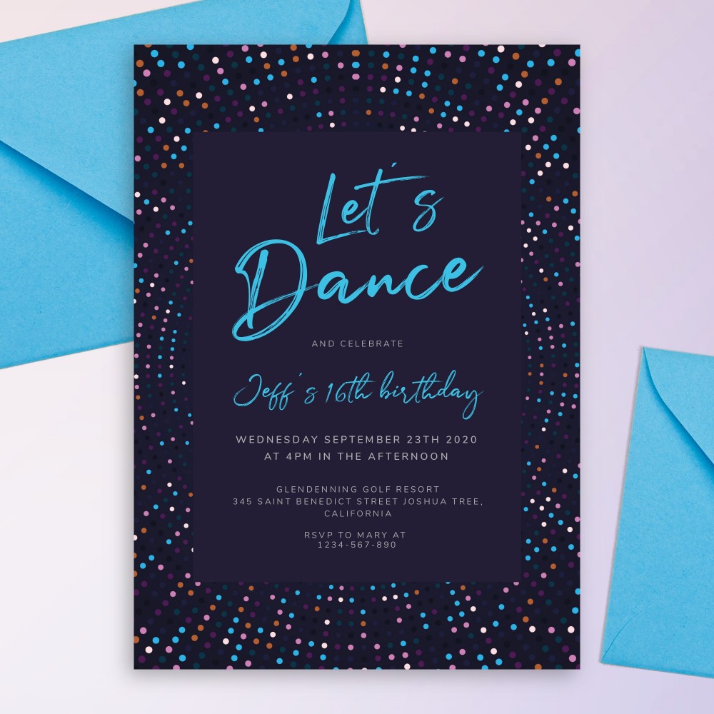 Customize and Download Disco Lights Black Dance Party Invitation