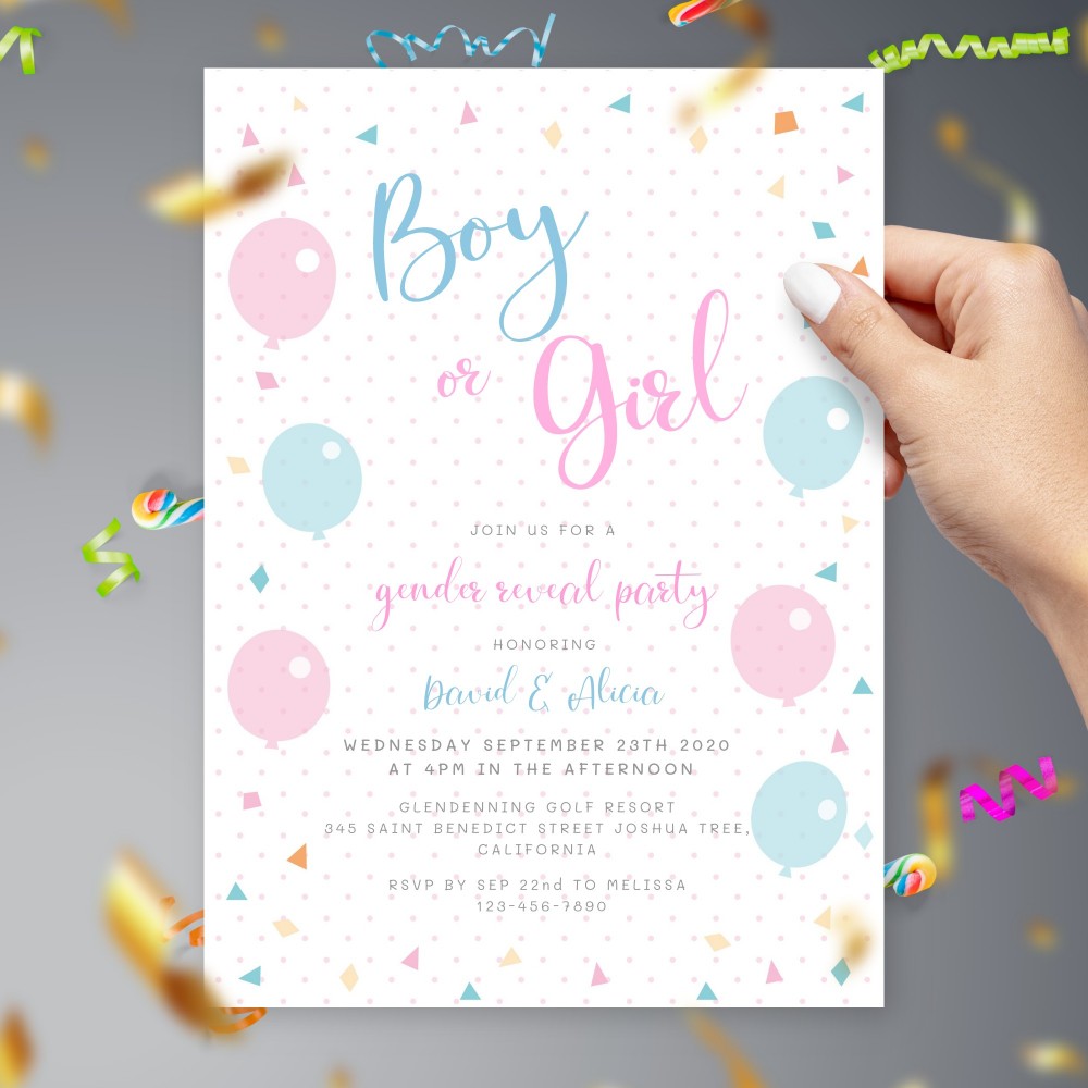 Customize and Download Dotted Gender Reveal Invitation Card