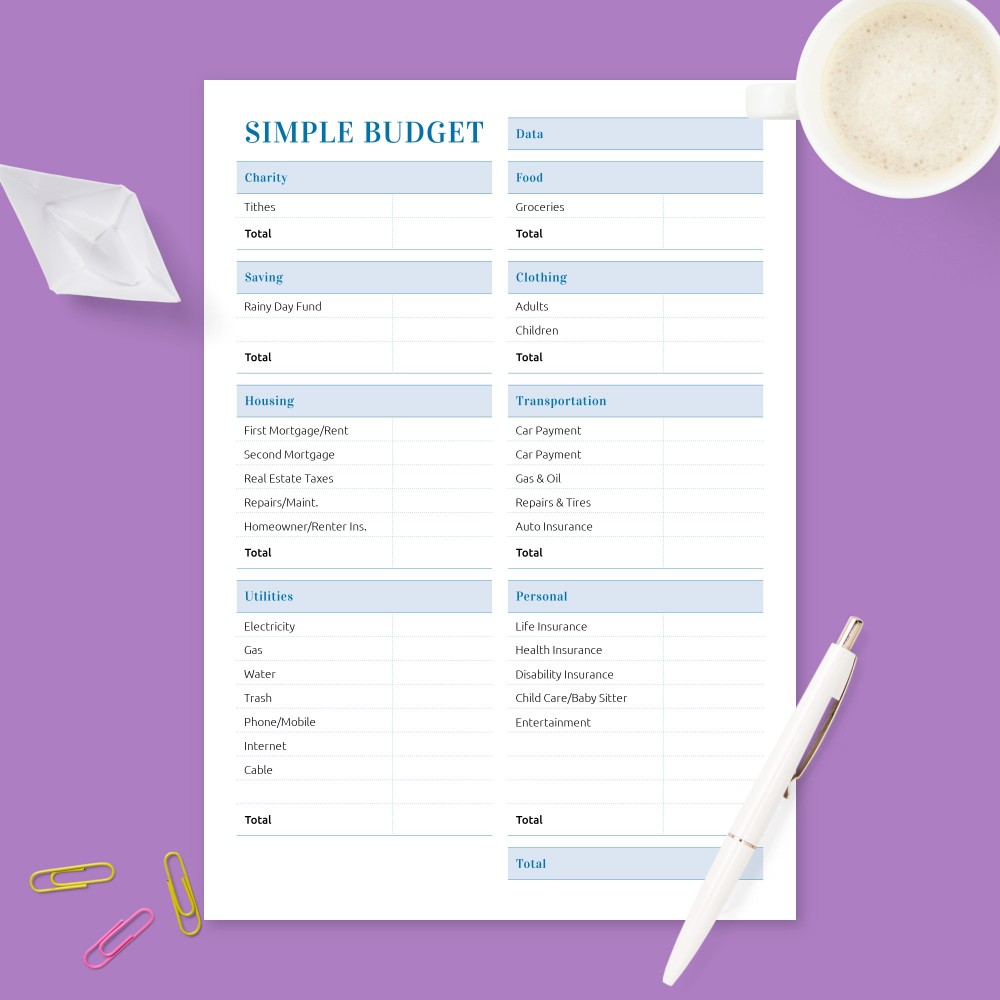 Download Printable Easy Household Budget Tracker  Template