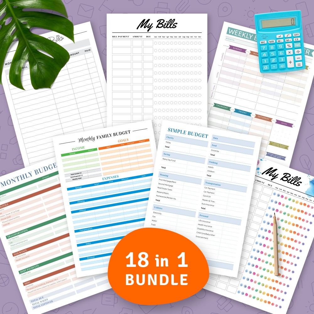 Download Printable Family and Household Budget Bundle (18 in 1) Template