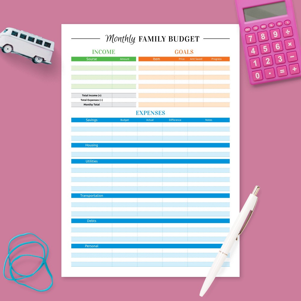 Download Printable Family Finance Planner Template
