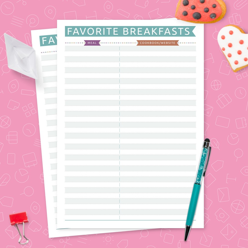 Download Printable Favorite Recipes List - Casual Style Template