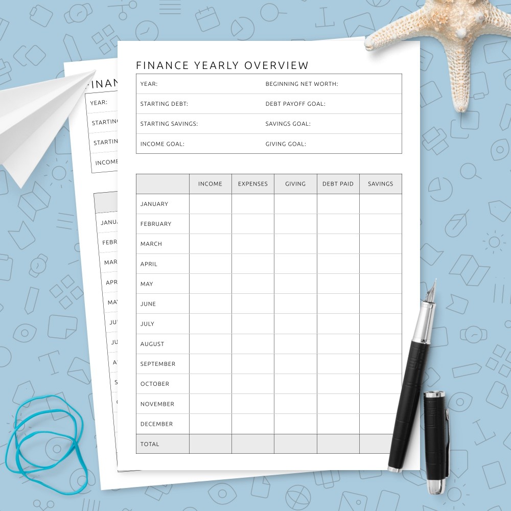Download Printable Finance Yearly Overview Template Template