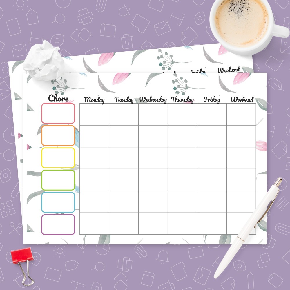 Download Printable Floral Chore Chart Template Template