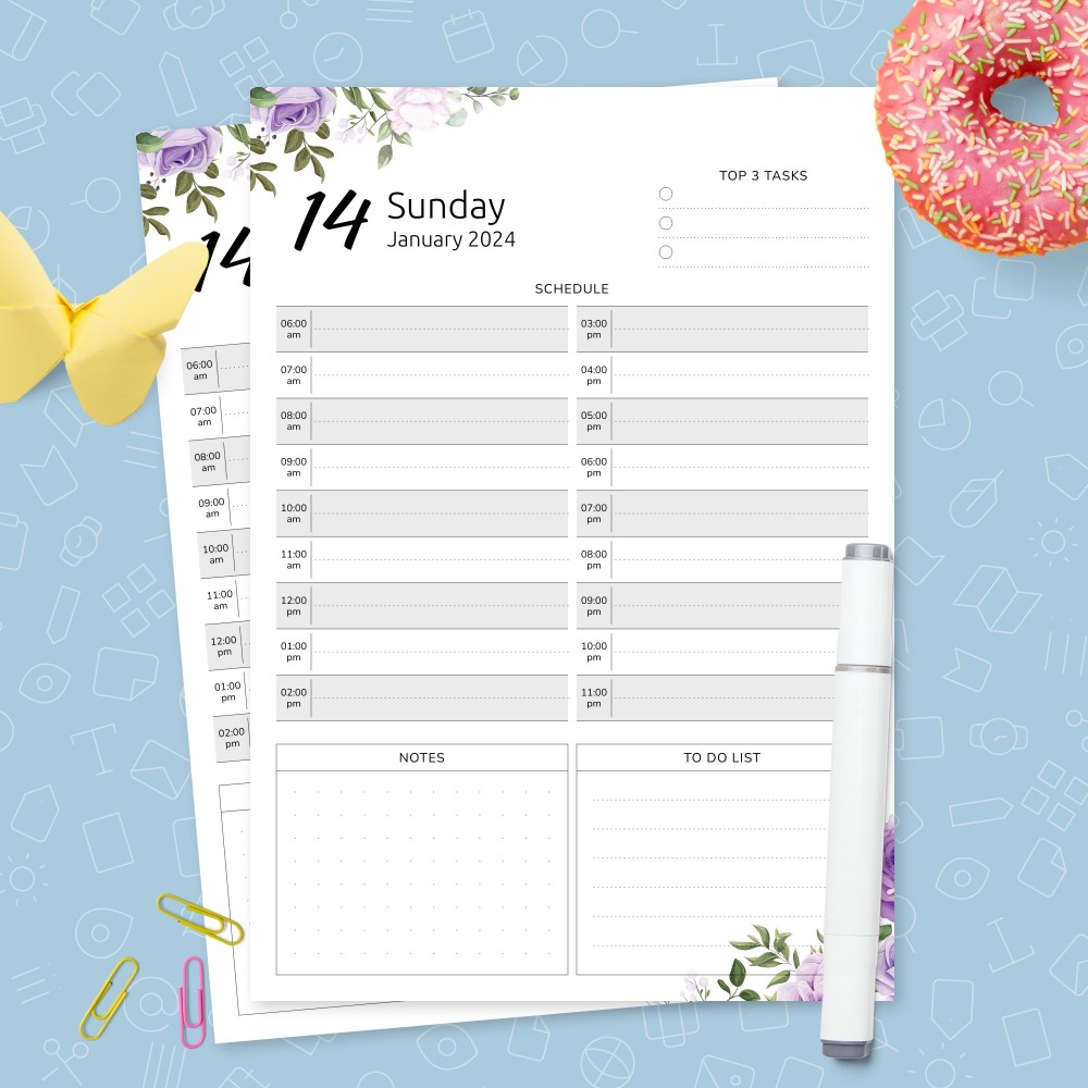 Download Printable Floral Day Planner Template Template