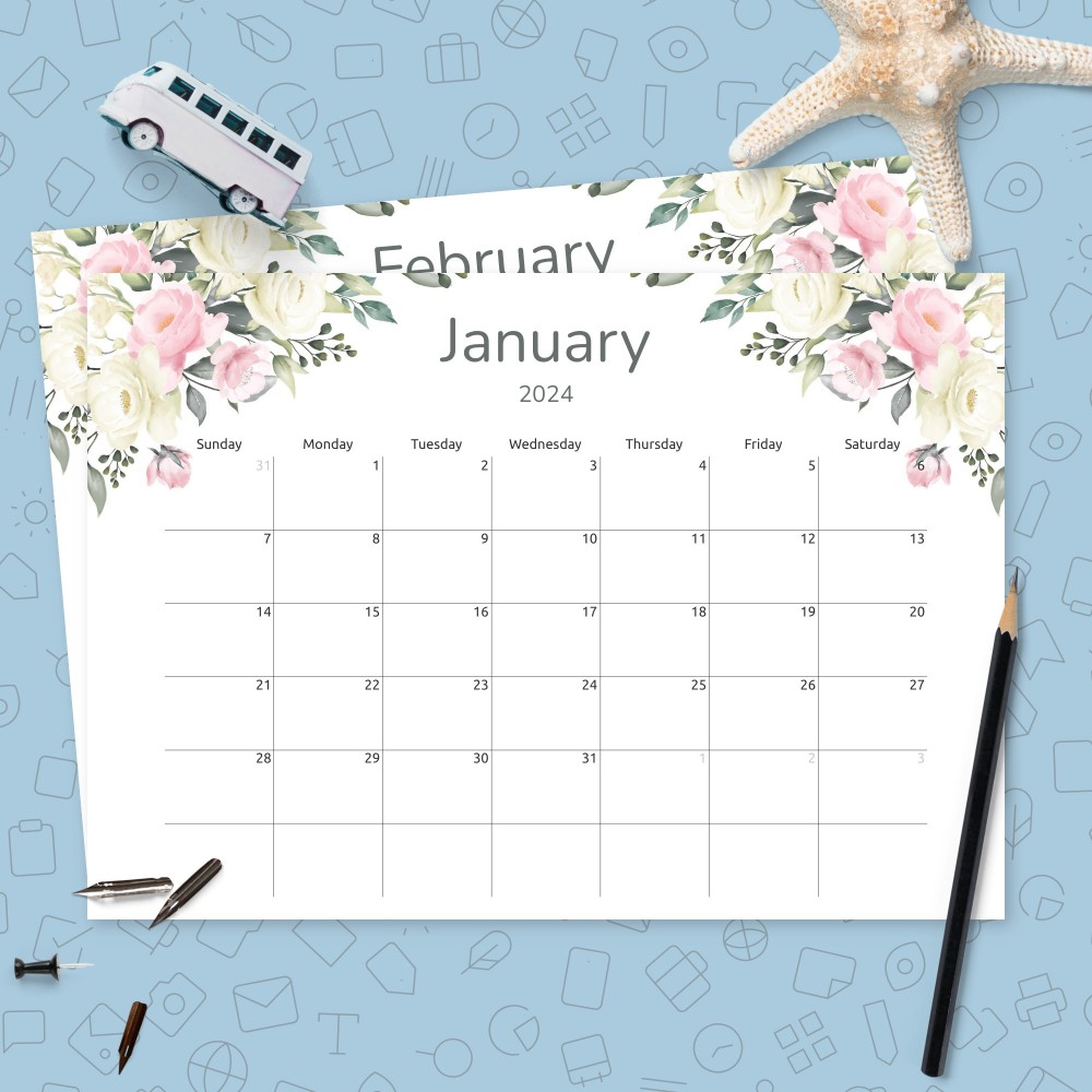 Download Printable Floral Monthly Calendar Template
