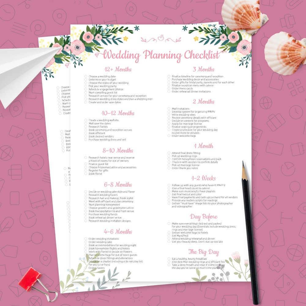 Download Printable Flowered Wedding Plan Checklist Template