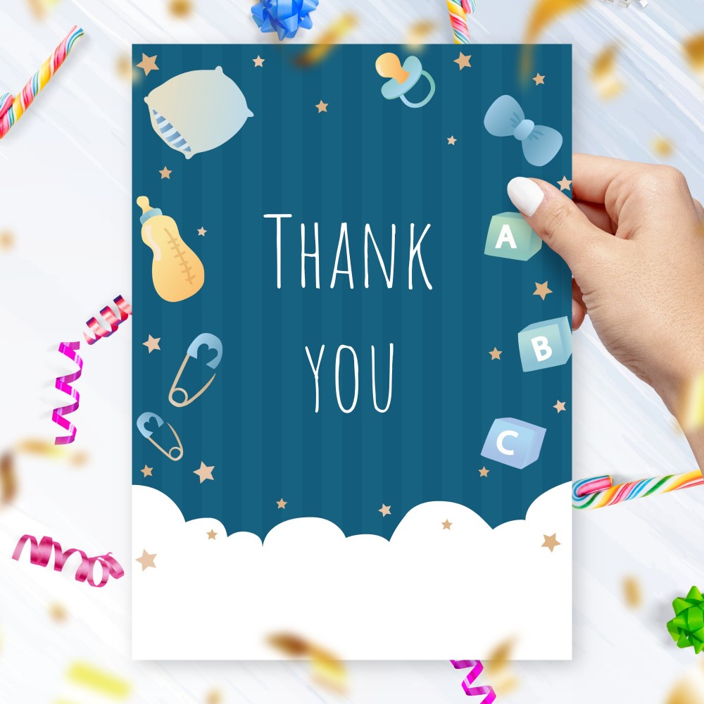 Customize and Download Fluffy Cloud Baby Shower Thank You Card