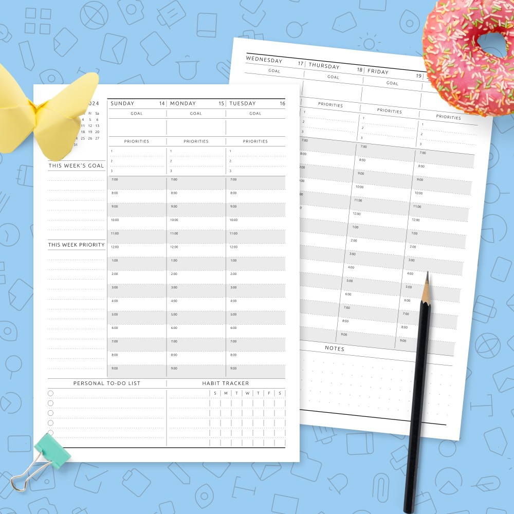 Instant Download PDF Hour by Hour Weekly Agenda US LETTER Weekly Planner Planner Printable