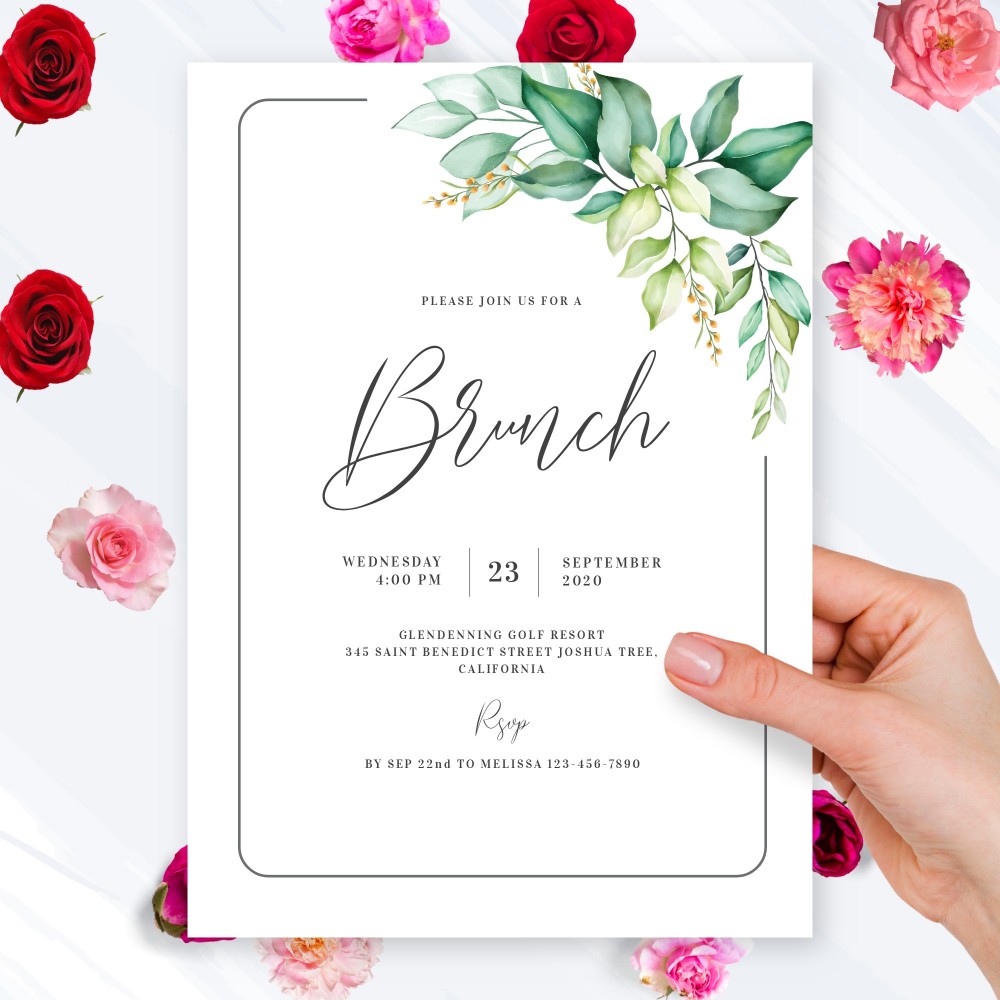 Customize and Download Fresh Green Leaves Brunch Invitation