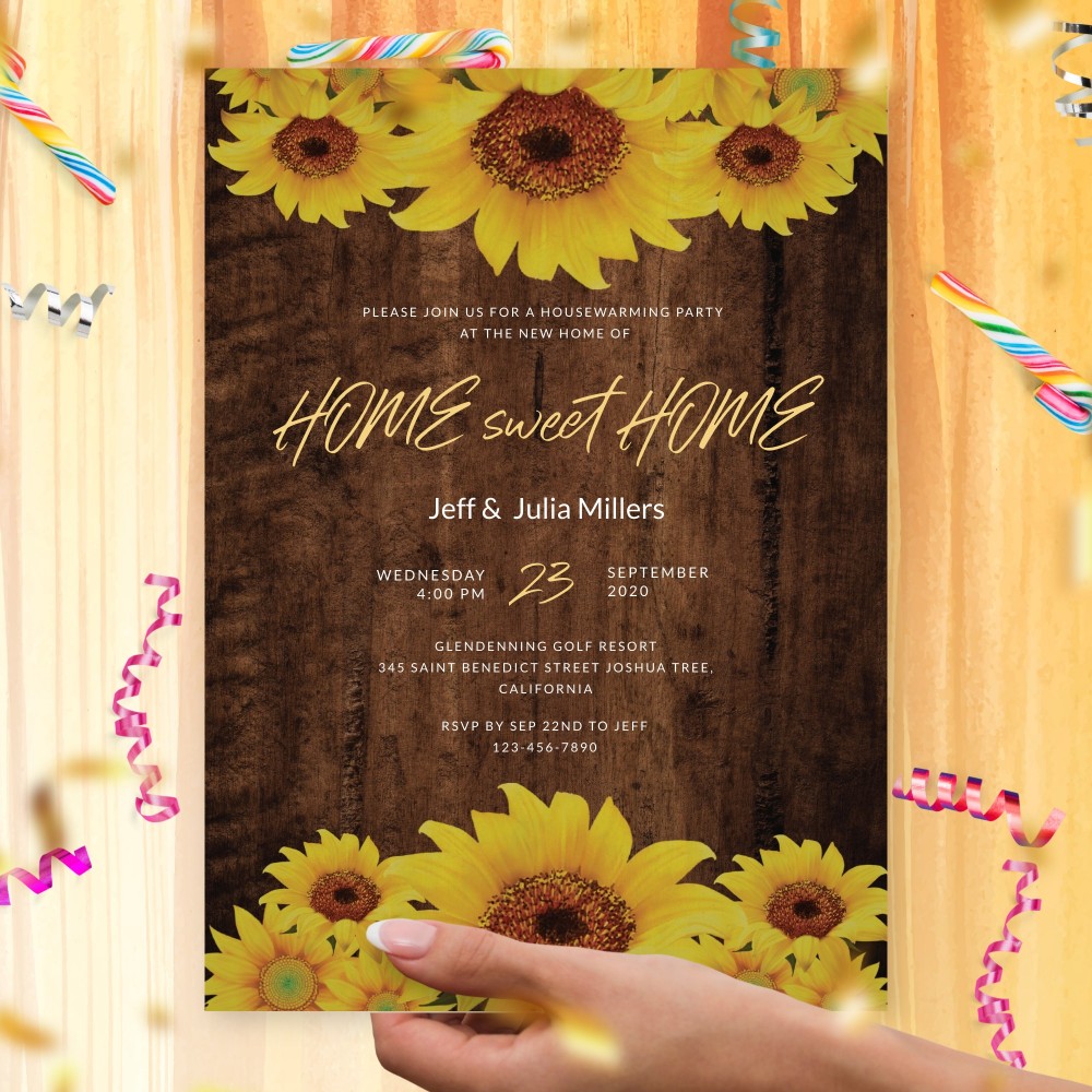 Customize and Download Funny Sunflower Housewarming Invitation