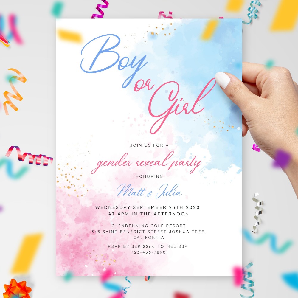 Customize and Download Gender Reveal Invitation - Pastel Style