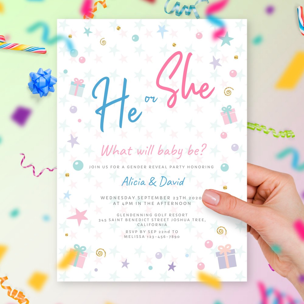 Customize and Download Gender Reveal Invitation With Stars