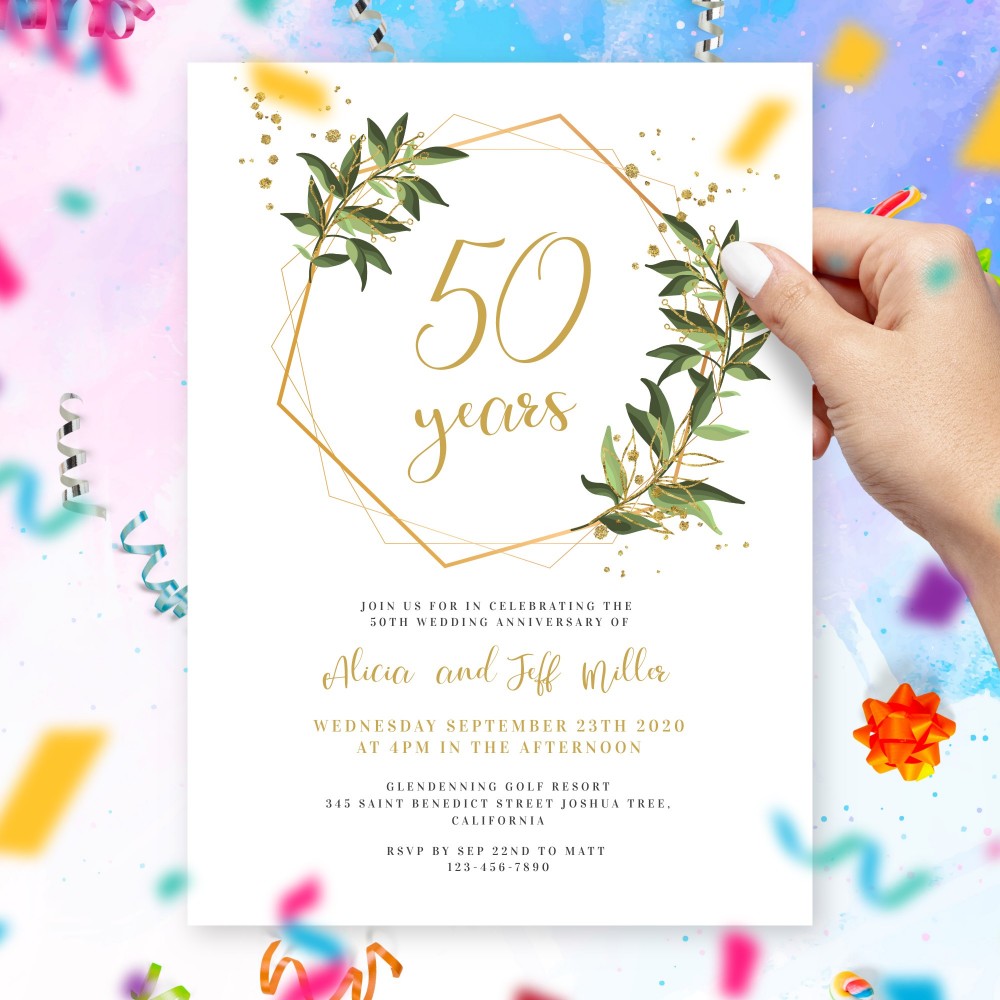 Customize and Download Geometric &amp; Floral Anniversary Invitation