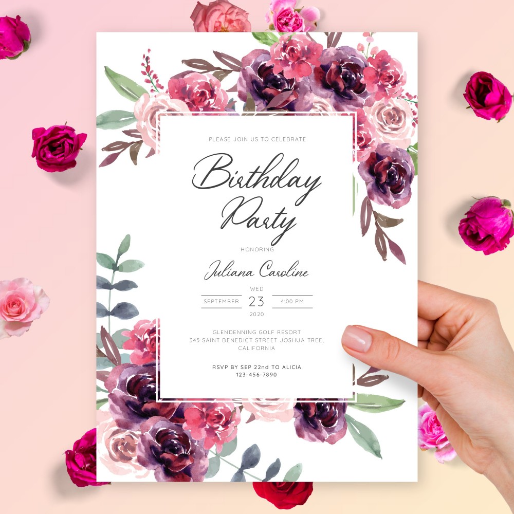 Graceful Floral Birthday Invitation Template Online Maker