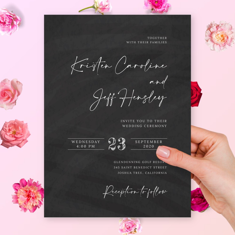 Customize and Download Gradient Grey Chalkboard Wedding Invite