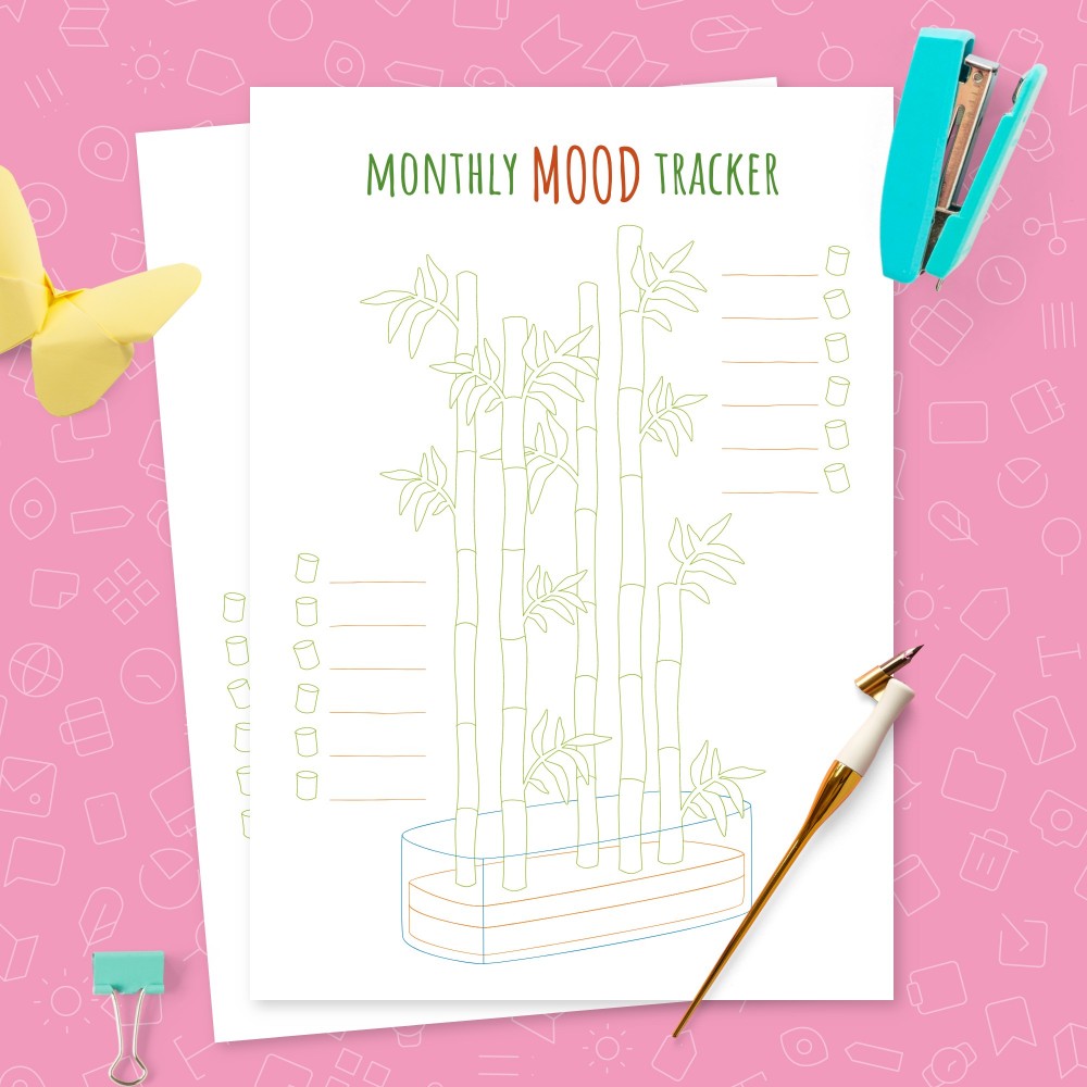 Download Printable Green Bamboo BuJo Mood Tracker Template Template