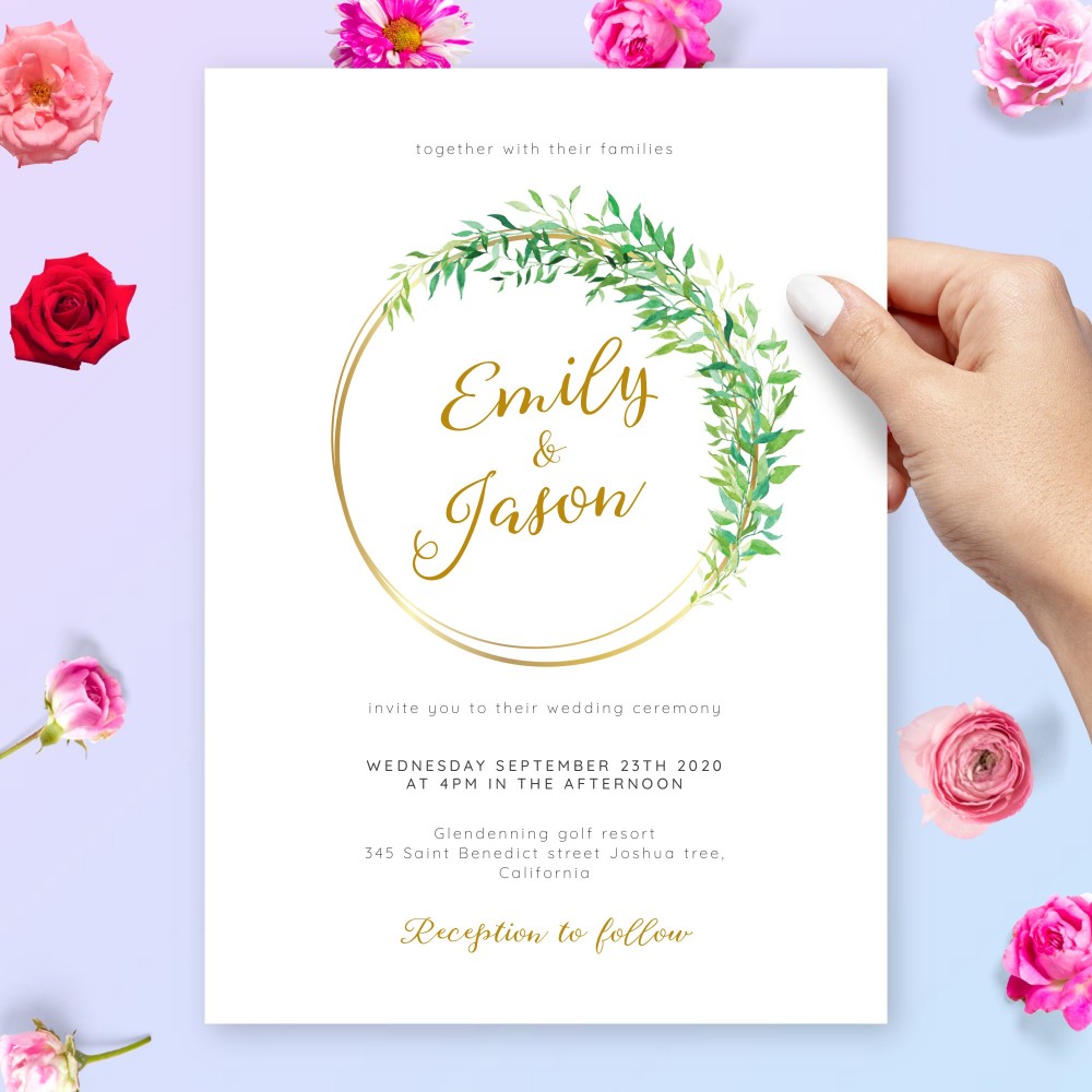 Customize and Download Greenery Willow Geometric Wedding Invitation