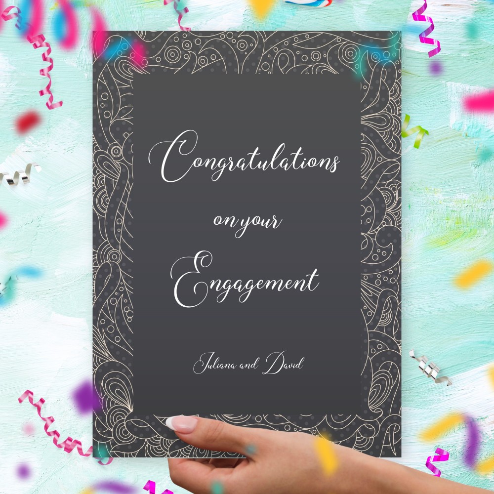 Customize and Download Grey Congrstulations With Your Engagement Ornamented Card