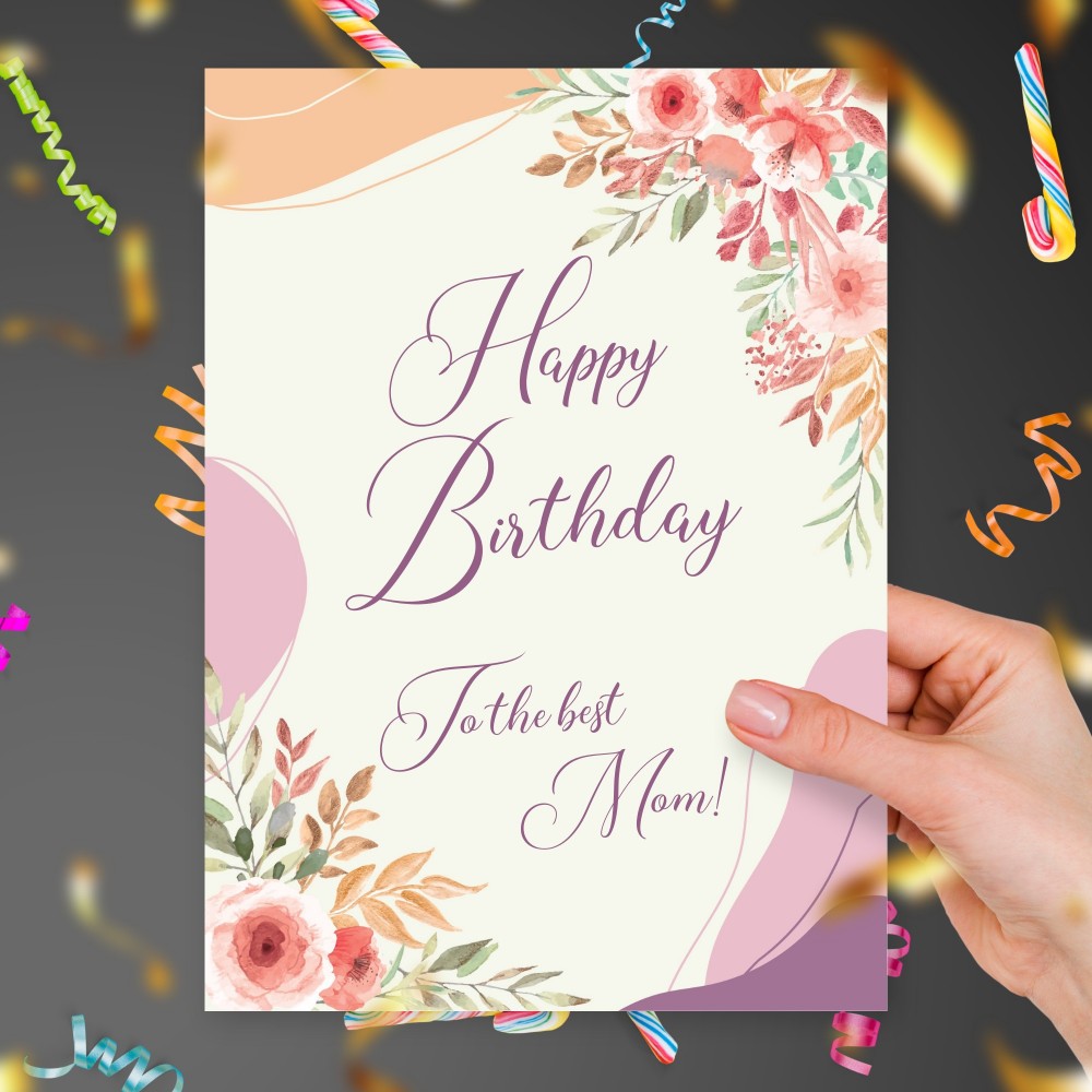 Printable Birthday Card For Mom With Peony Template Editable Online